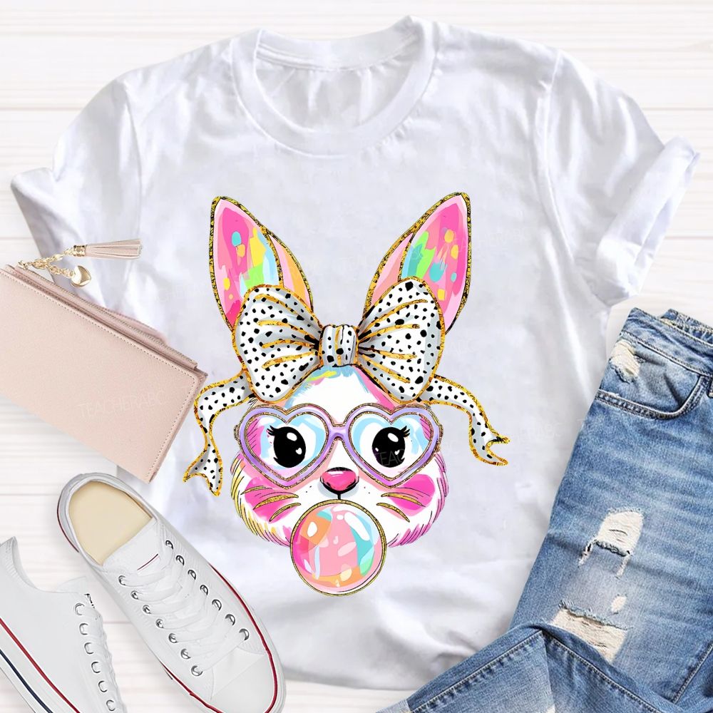 Colorful Bunny Graphic Teacher T-shirt