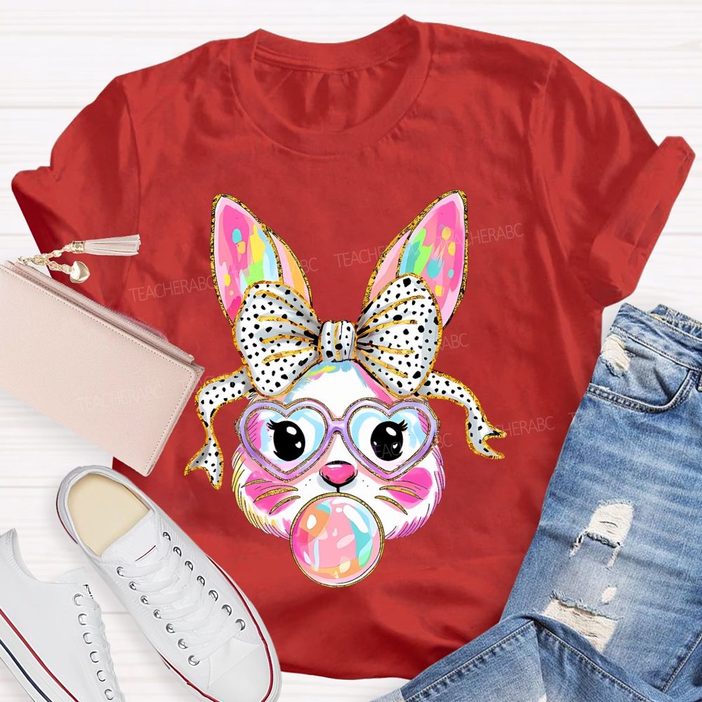 Colorful Bunny Graphic Teacher T-shirt