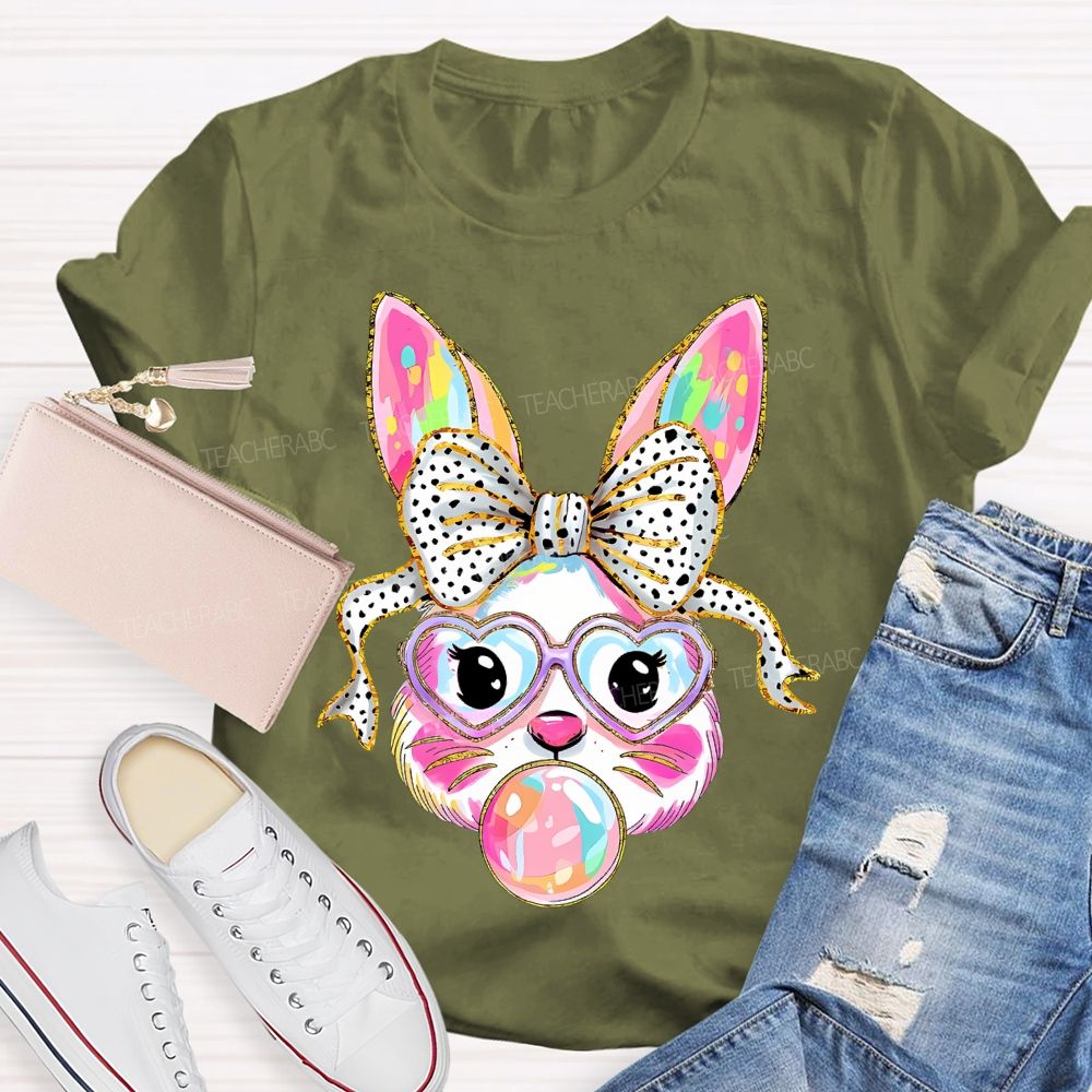Colorful Bunny Graphic Teacher T-shirt