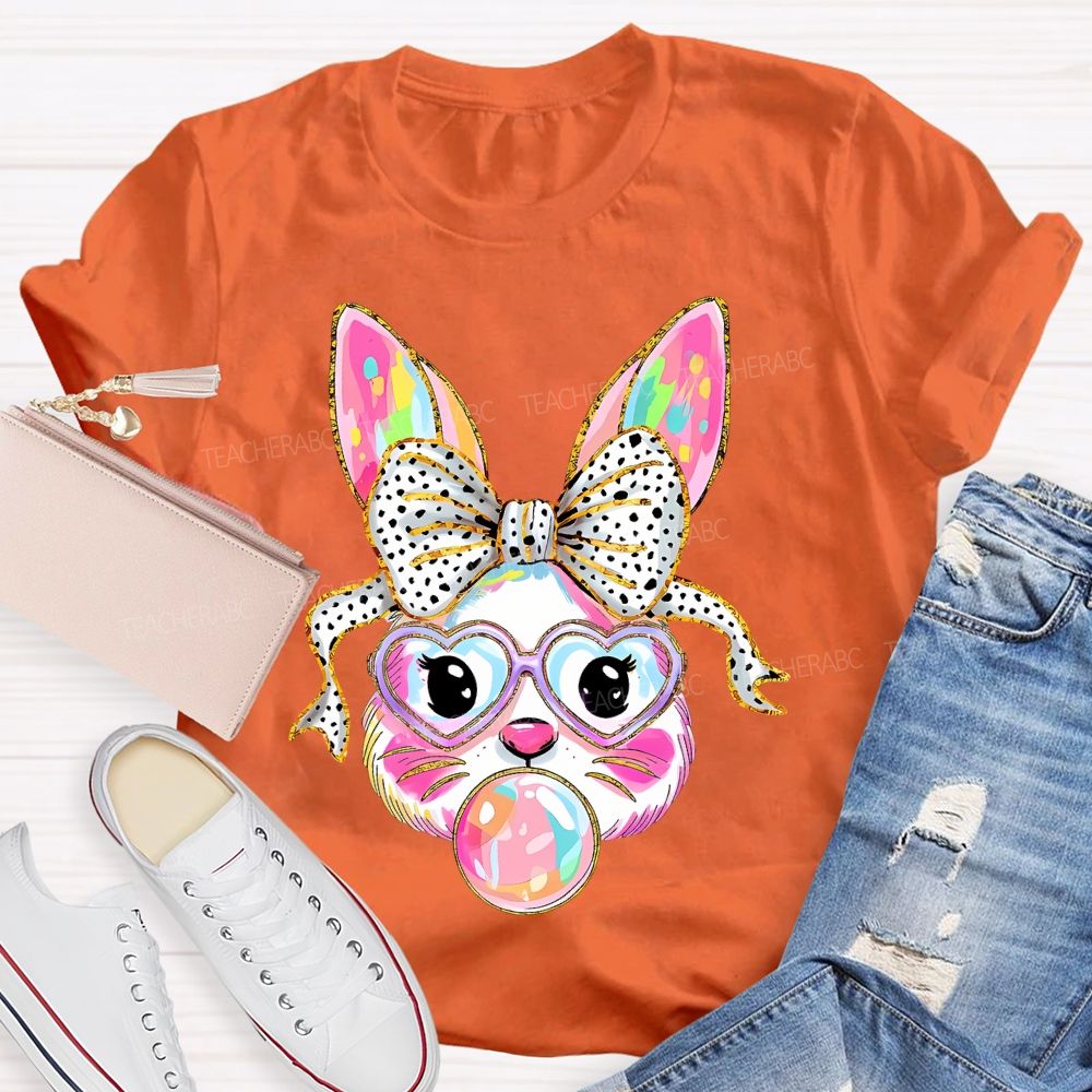 Colorful Bunny Graphic Teacher T-shirt