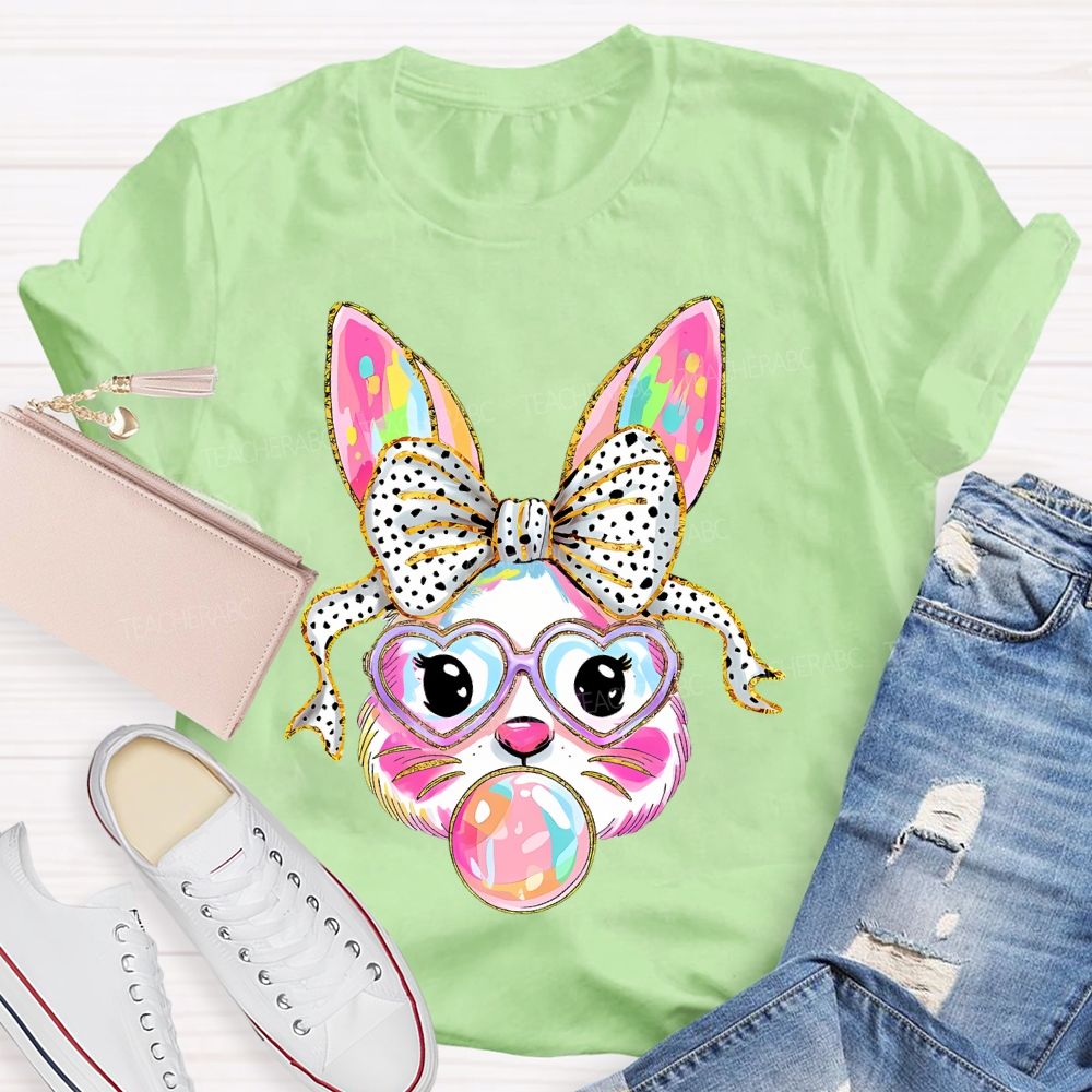 Colorful Bunny Graphic Teacher T-shirt