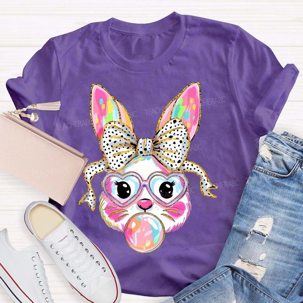 Colorful Bunny Graphic Teacher T-shirt