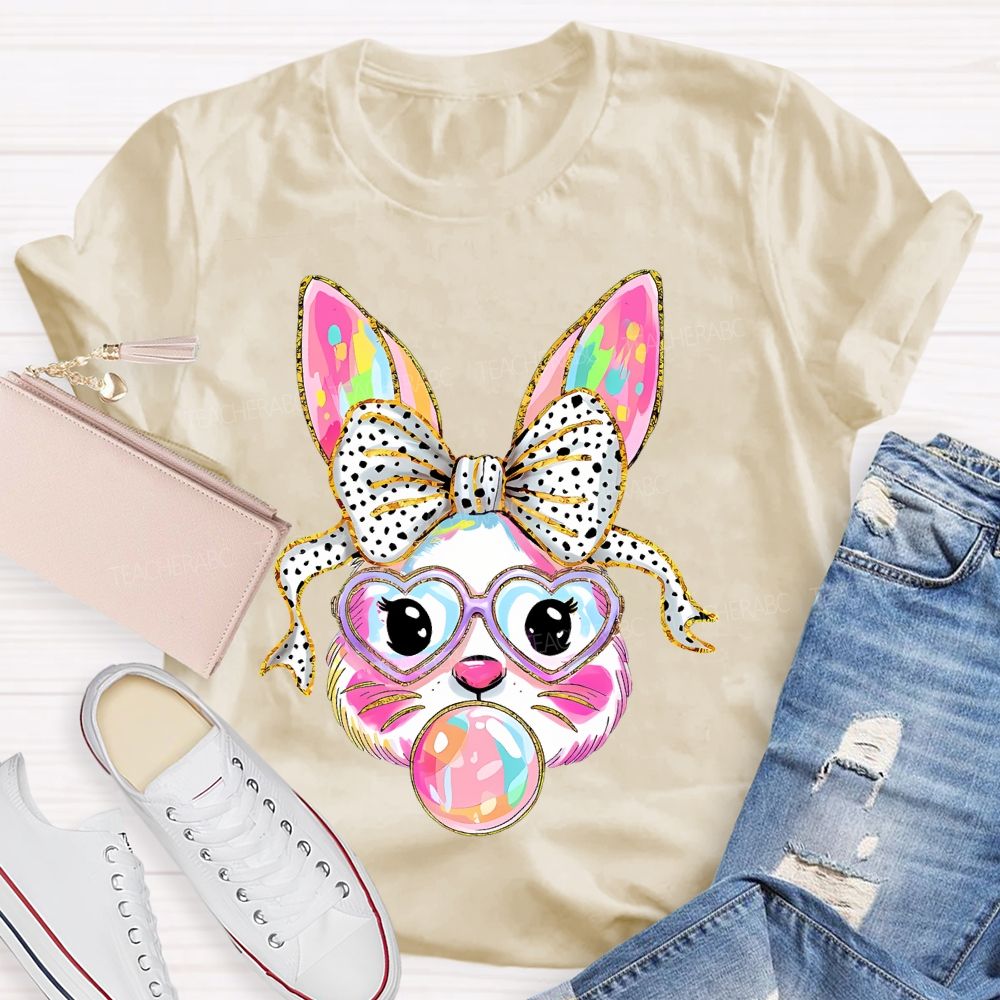 Colorful Bunny Graphic Teacher T-shirt
