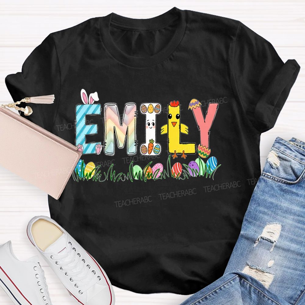 Personalized Name  Easter Egg Bunny Graphics Teacher T-shirt