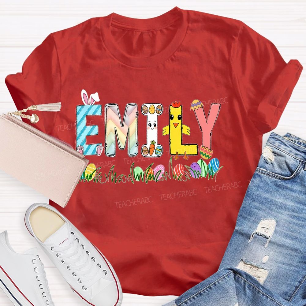 Personalized Name  Easter Egg Bunny Graphics Teacher T-shirt