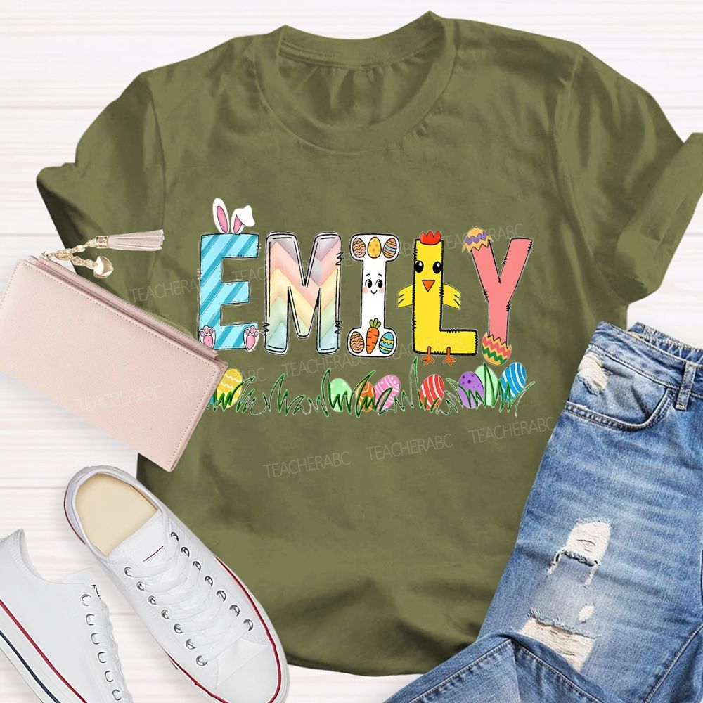 Personalized Name  Easter Egg Bunny Graphics Teacher T-shirt