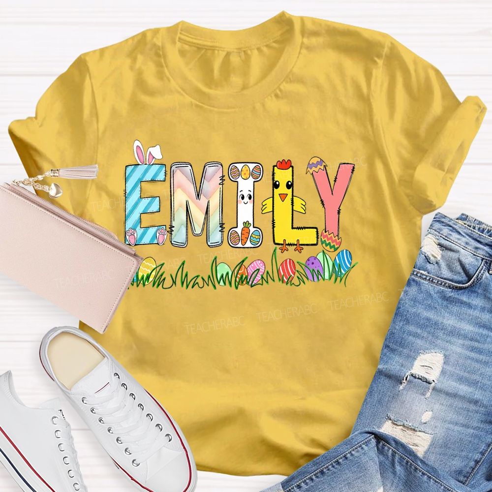 Personalized Name  Easter Egg Bunny Graphics Teacher T-shirt