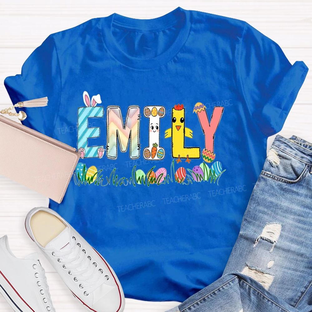 Personalized Name  Easter Egg Bunny Graphics Teacher T-shirt