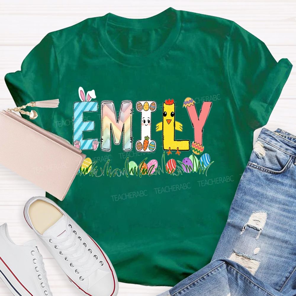 Personalized Name  Easter Egg Bunny Graphics Teacher T-shirt