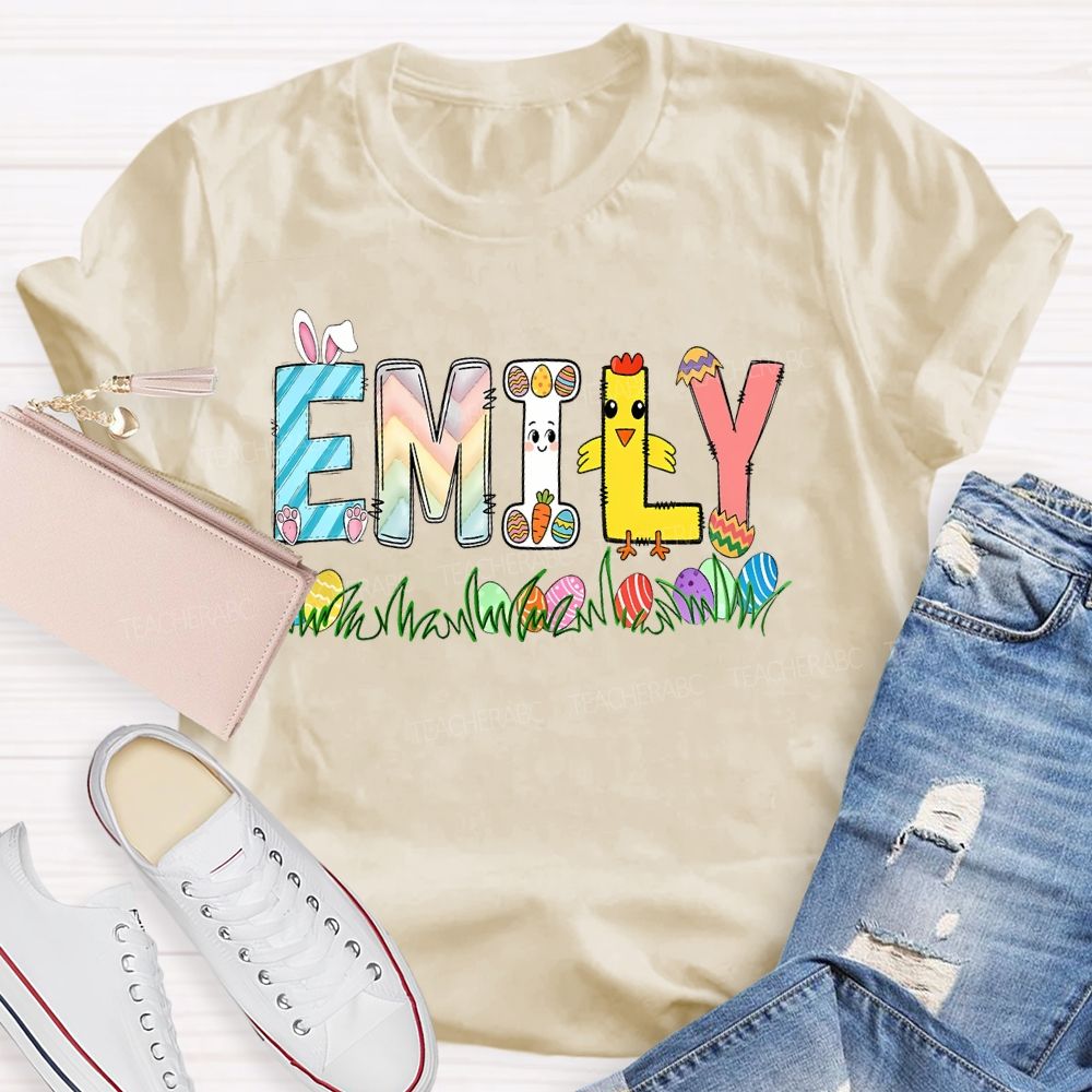 Personalized Name  Easter Egg Bunny Graphics Teacher T-shirt