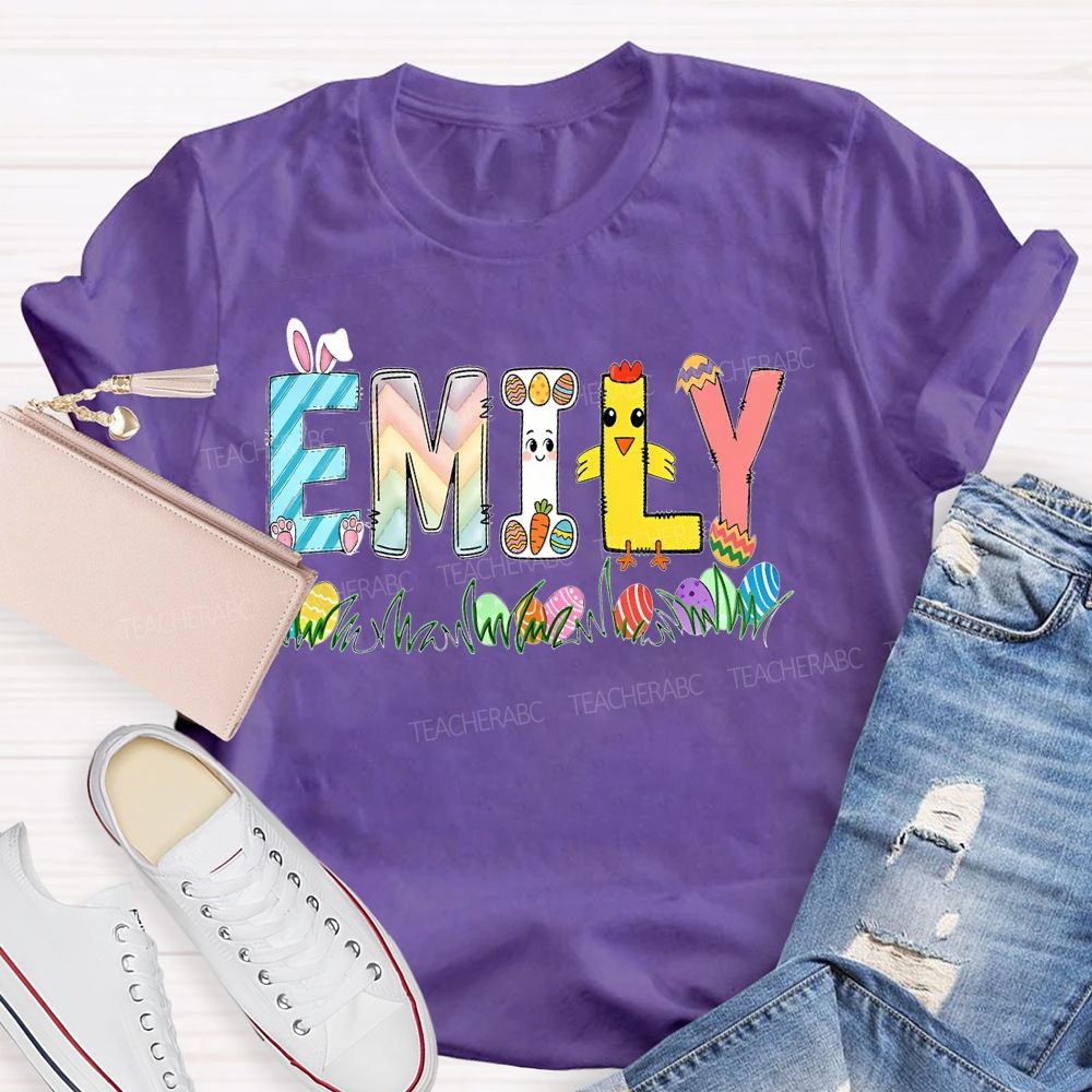 Personalized Name  Easter Egg Bunny Graphics Teacher T-shirt