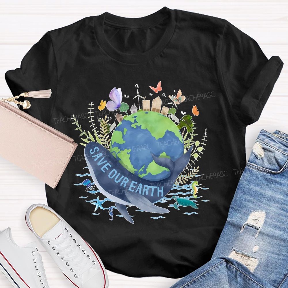 Save Our Earth Butterfly  Teacher T-shirt