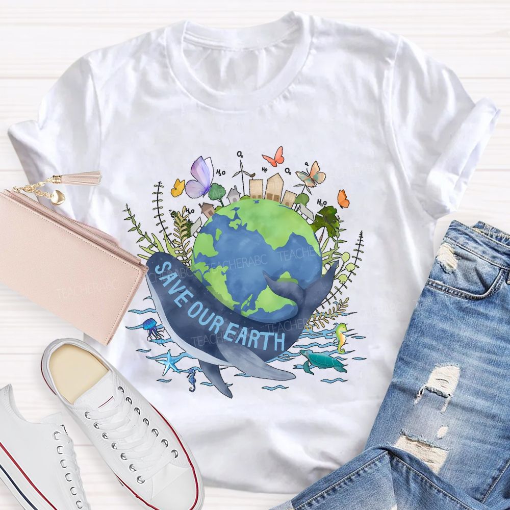 Save Our Earth Butterfly  Teacher T-shirt
