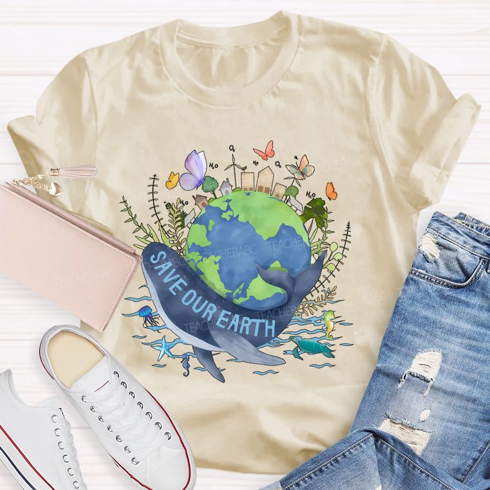 Save Our Earth Butterfly  Teacher T-shirt