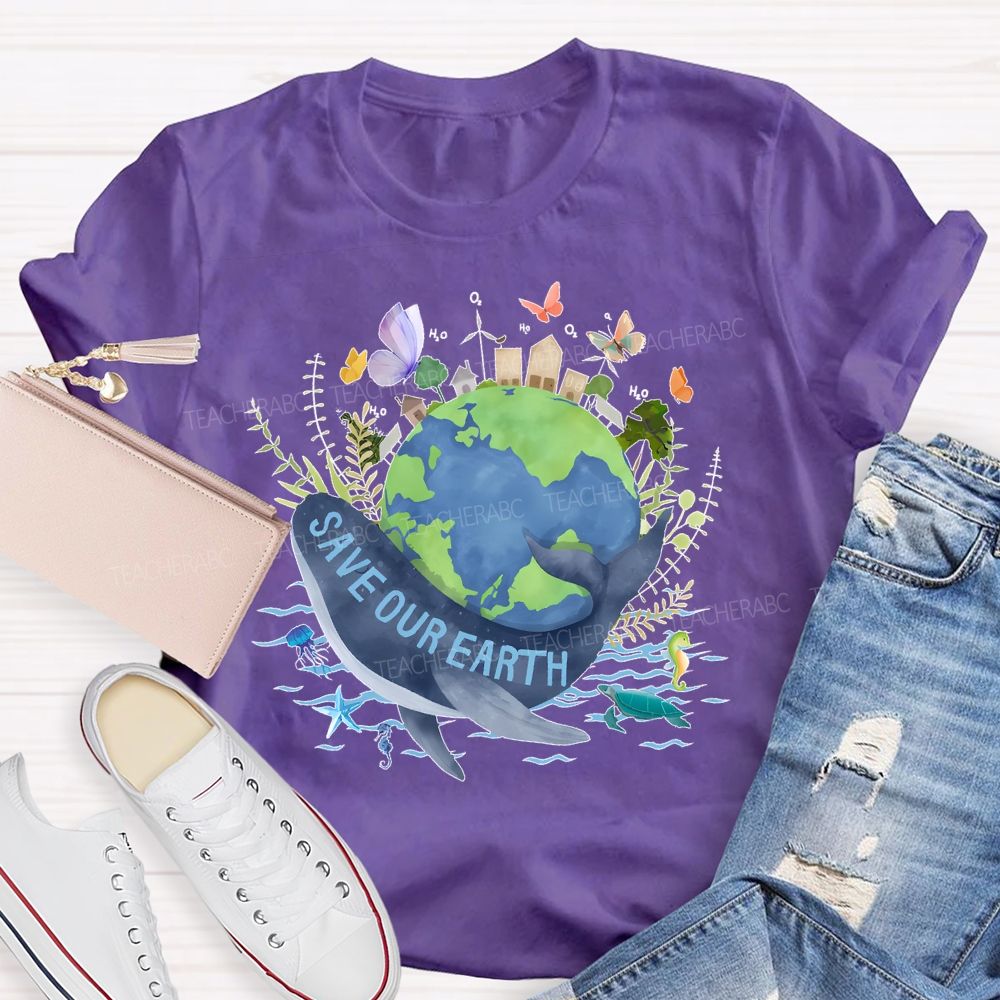 Save Our Earth Butterfly  Teacher T-shirt