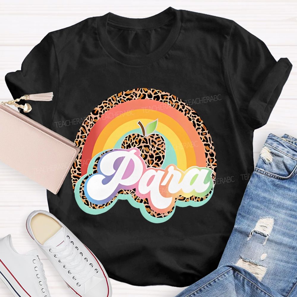 Para Leopard Print Rainbow  Teacher T-shirt