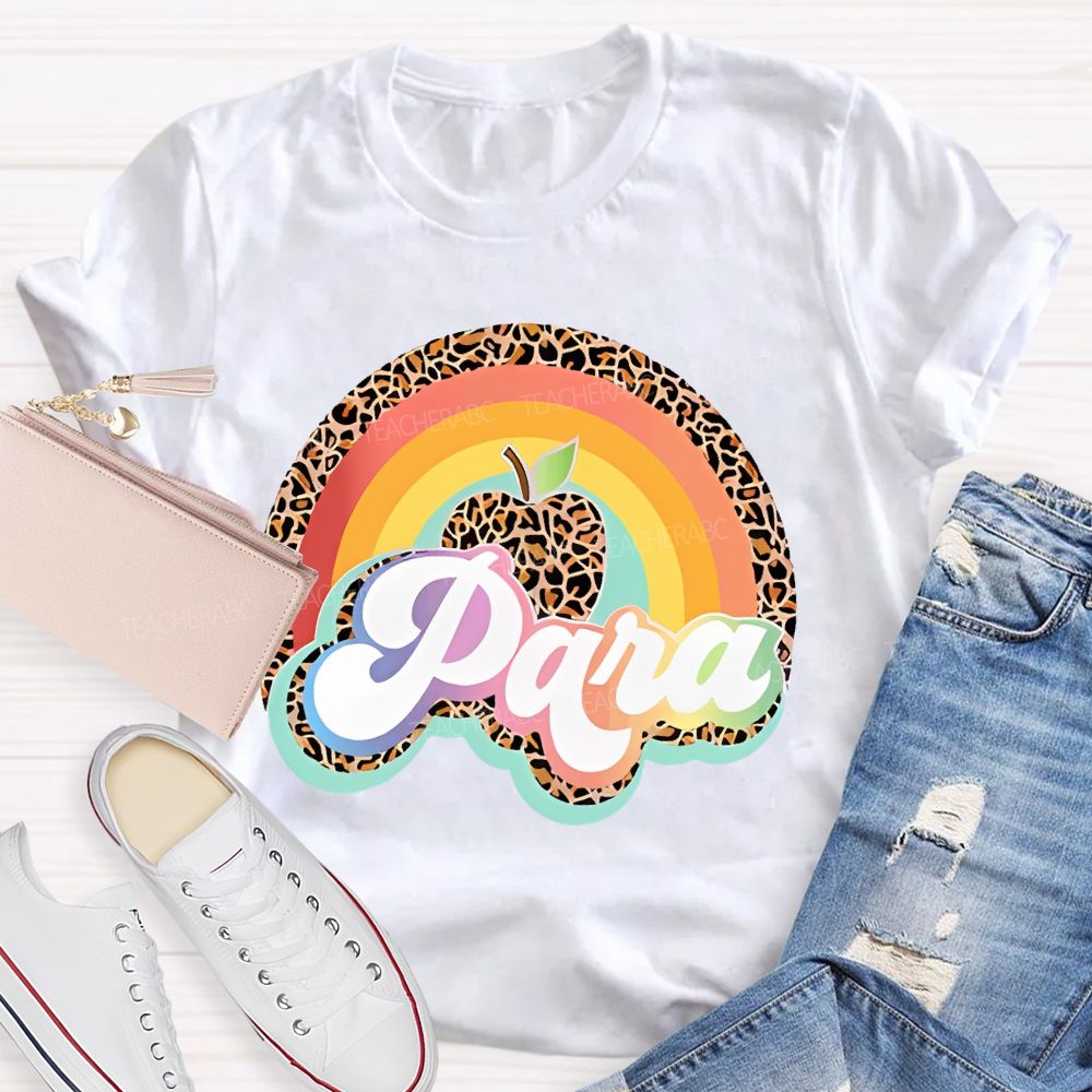 Para Leopard Print Rainbow  Teacher T-shirt