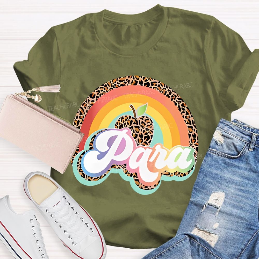 Para Leopard Print Rainbow  Teacher T-shirt