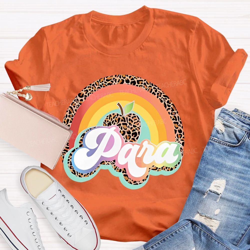 Para Leopard Print Rainbow  Teacher T-shirt