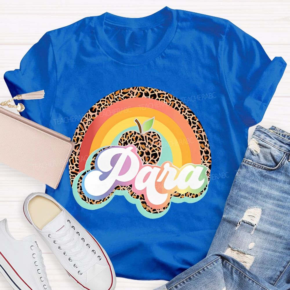 Para Leopard Print Rainbow  Teacher T-shirt