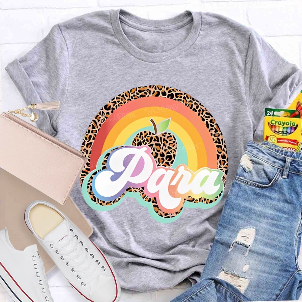 Para Leopard Print Rainbow  Teacher T-shirt