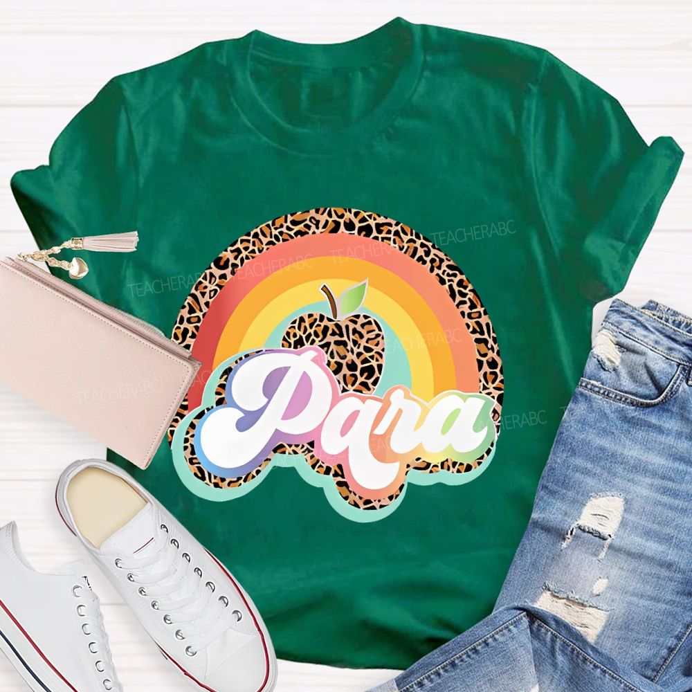 Para Leopard Print Rainbow  Teacher T-shirt