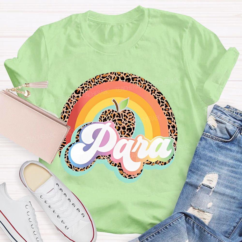 Para Leopard Print Rainbow  Teacher T-shirt