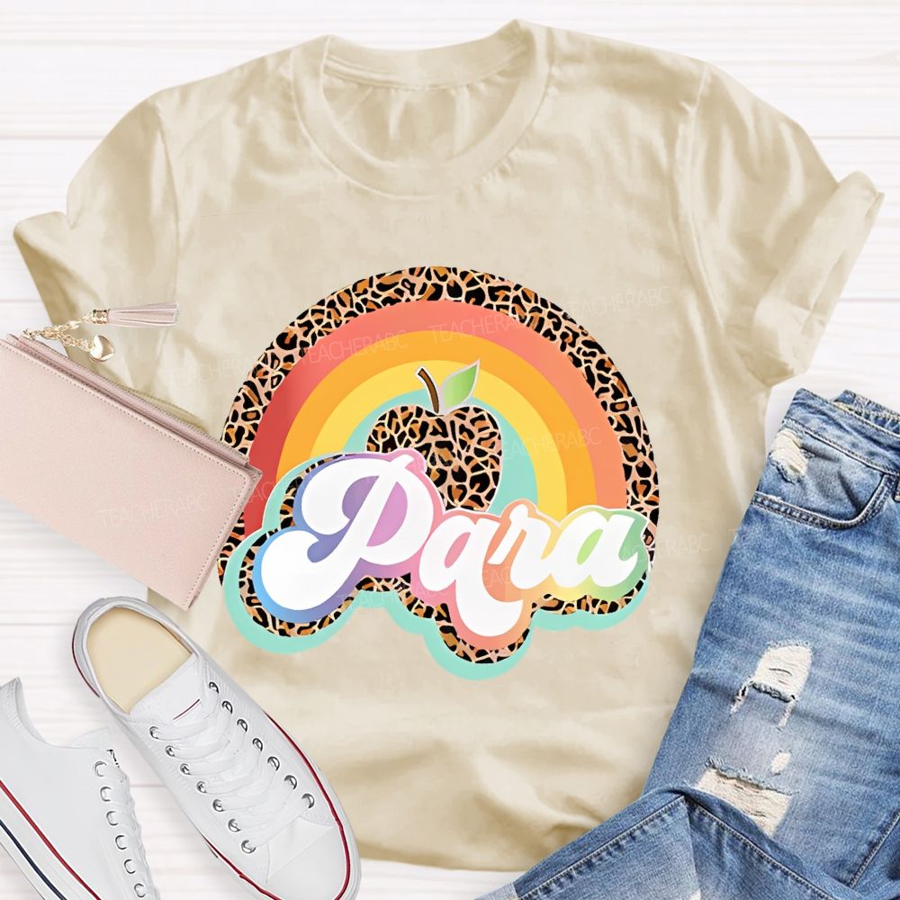 Para Leopard Print Rainbow  Teacher T-shirt