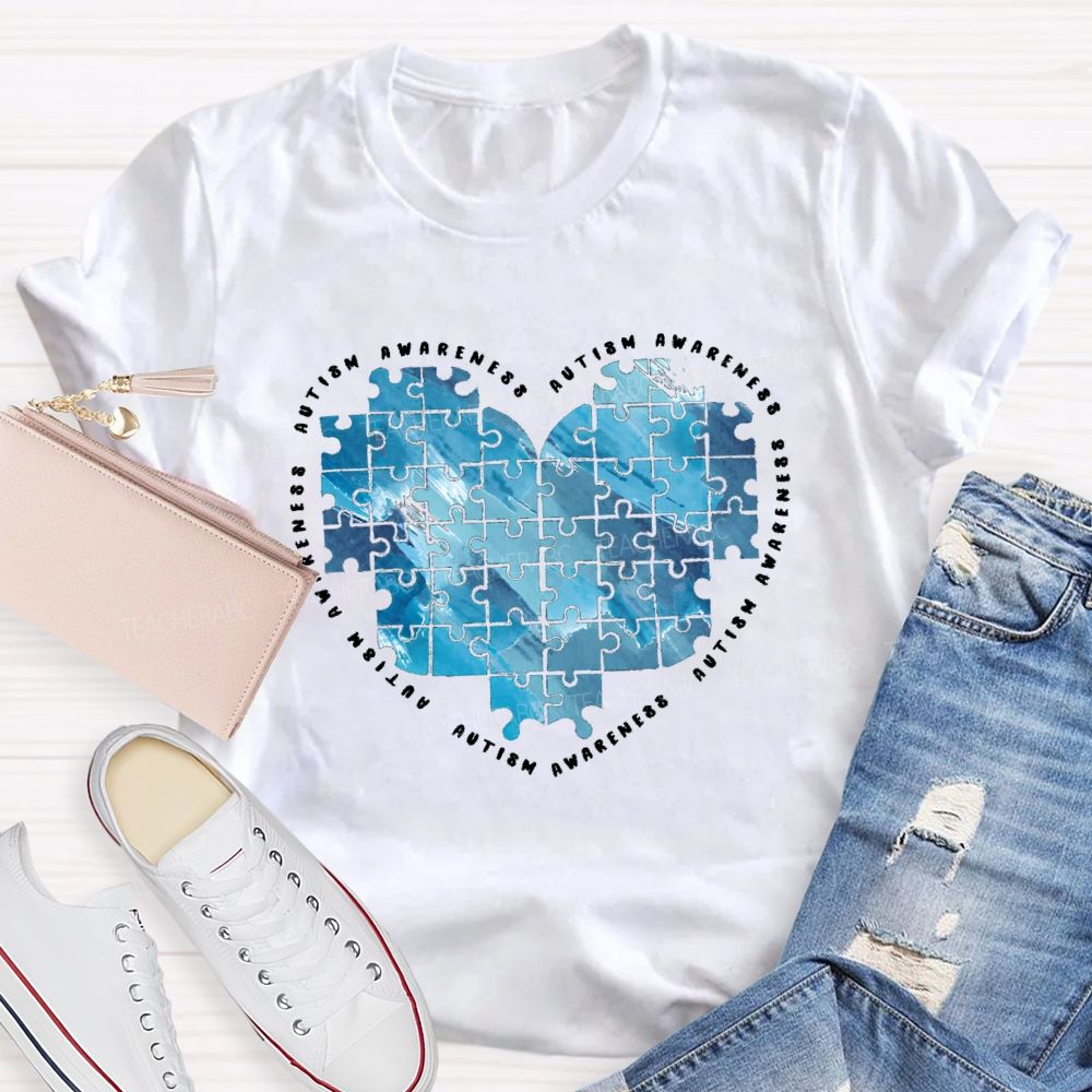 Autism Awareness Heart Puzzle Teacher T-Shirt