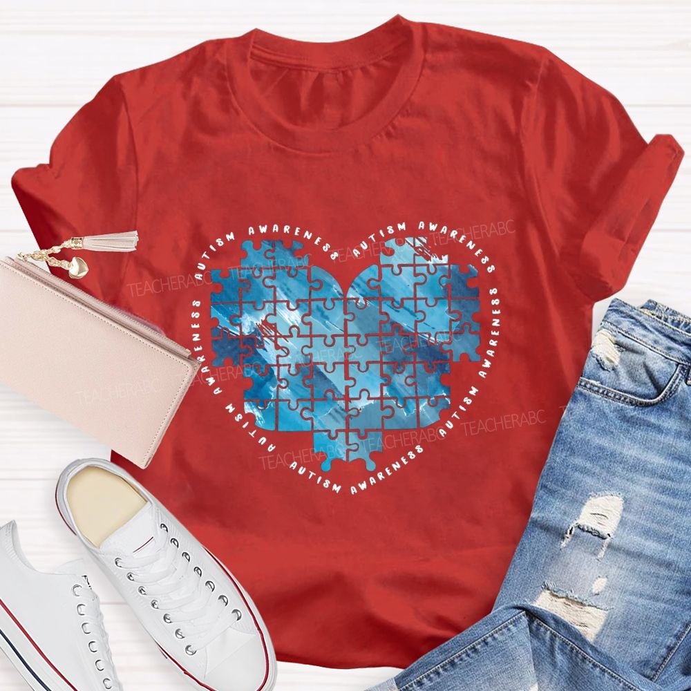 Autism Awareness Heart Puzzle Teacher T-Shirt