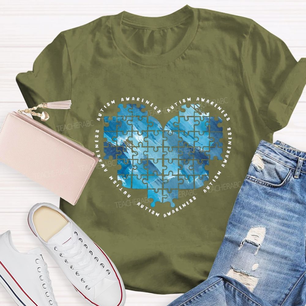 Autism Awareness Heart Puzzle Teacher T-Shirt