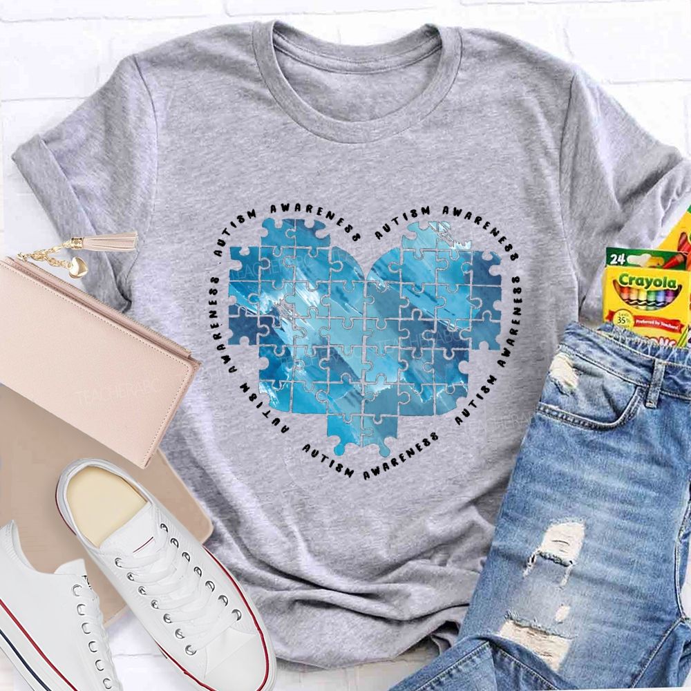 Autism Awareness Heart Puzzle Teacher T-Shirt