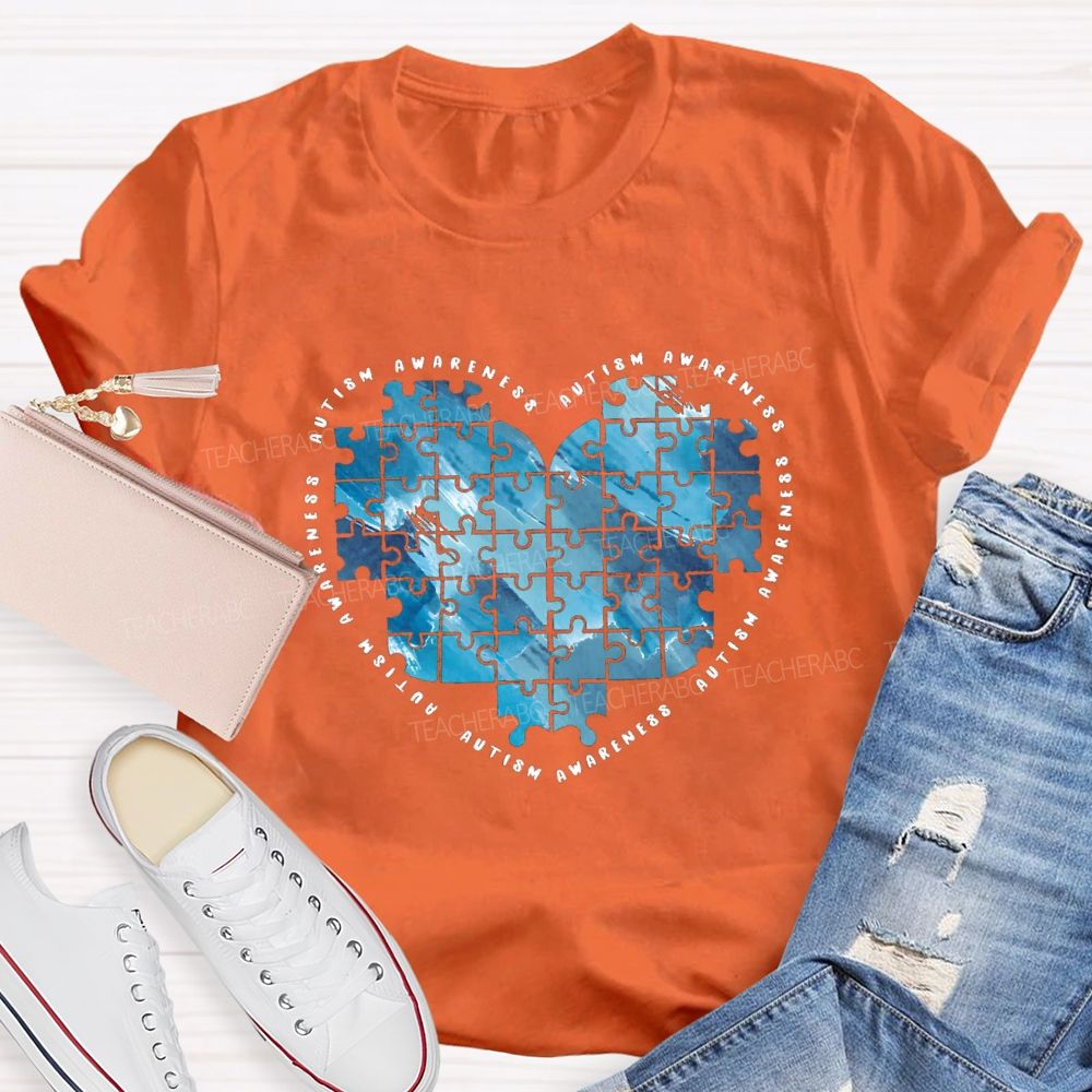 Autism Awareness Heart Puzzle Teacher T-Shirt