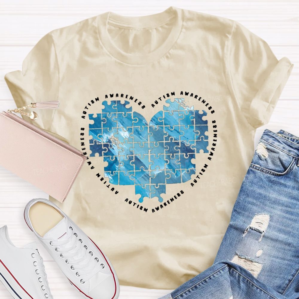 Autism Awareness Heart Puzzle Teacher T-Shirt