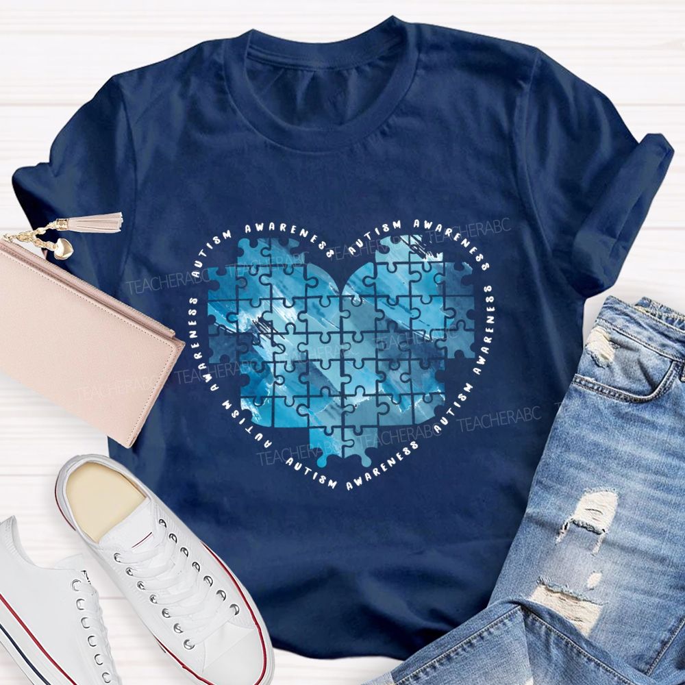 Autism Awareness Heart Puzzle Teacher T-Shirt