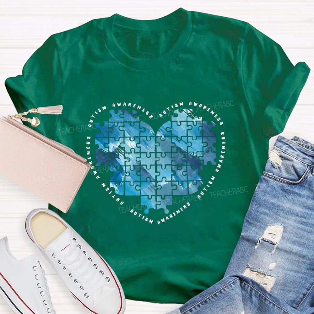 Autism Awareness Heart Puzzle Teacher T-Shirt