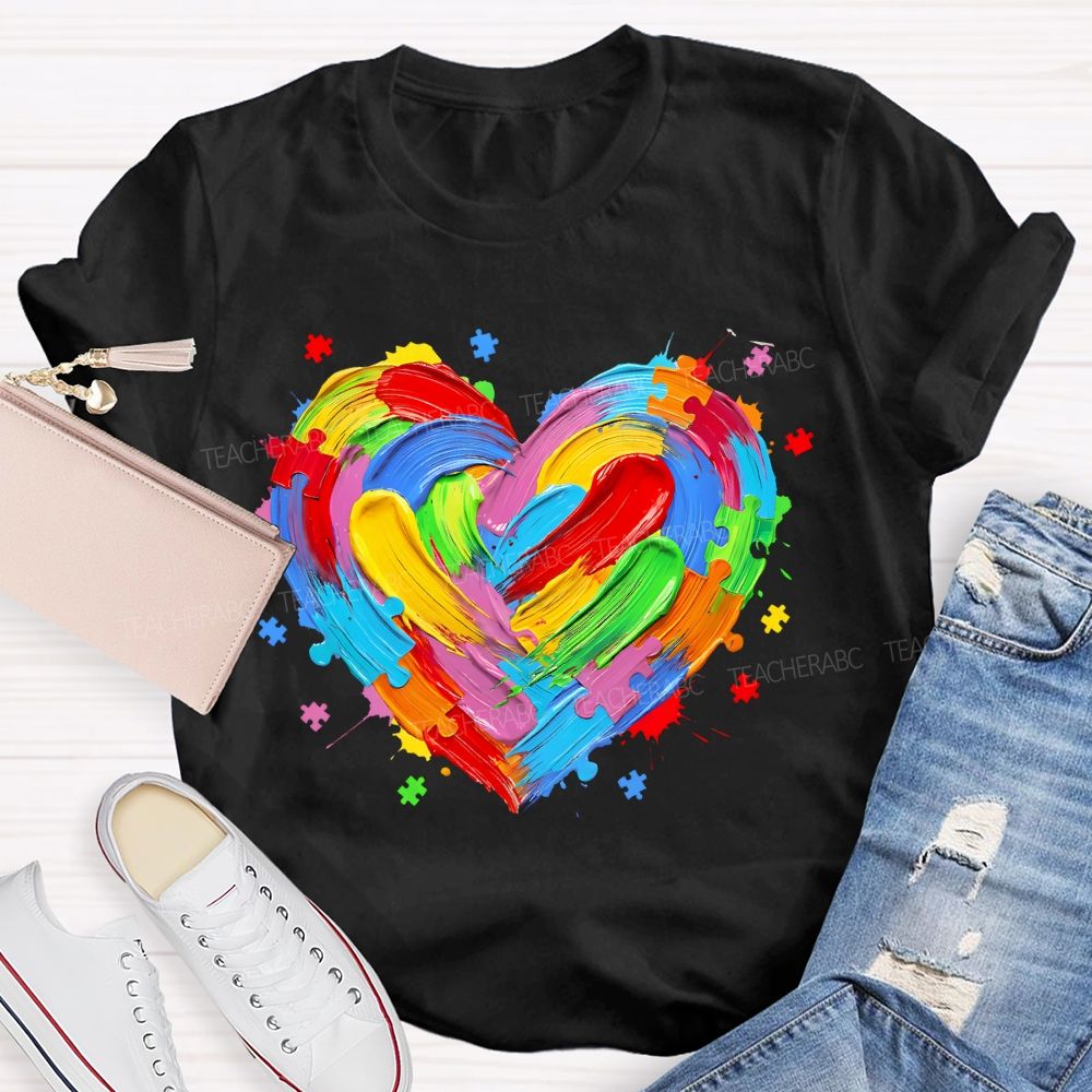 Colorful Heart Paint Puzzle Teacher T-shirt