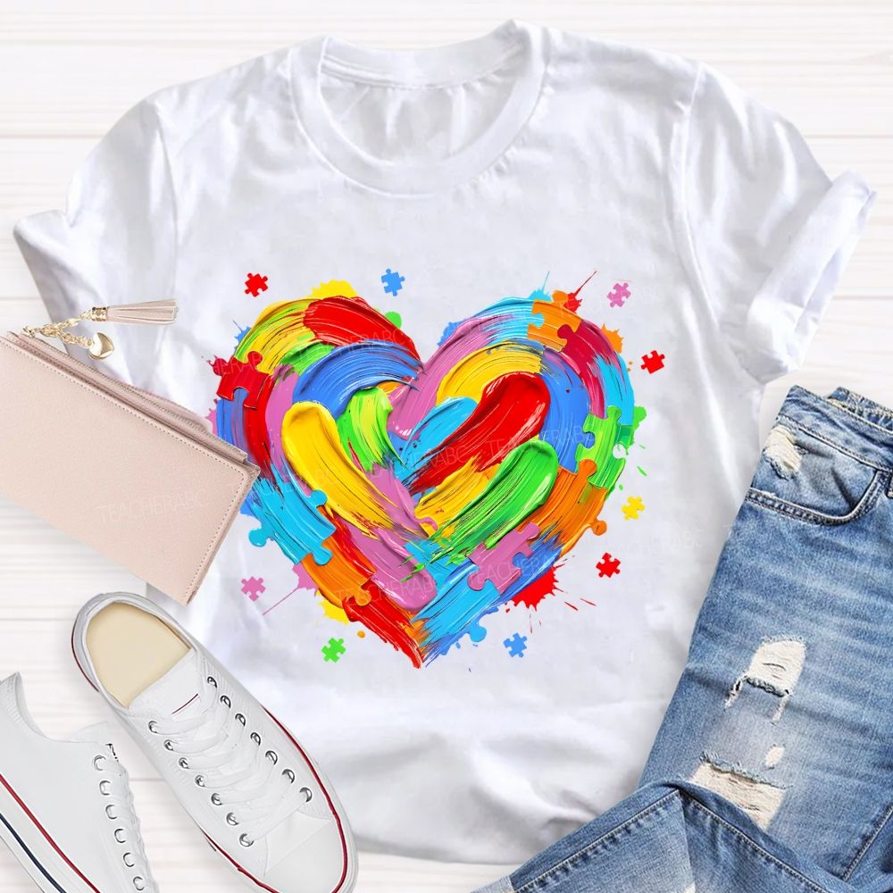 Colorful Heart Paint Puzzle Teacher T-shirt
