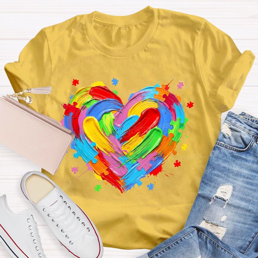 Colorful Heart Paint Puzzle Teacher T-shirt