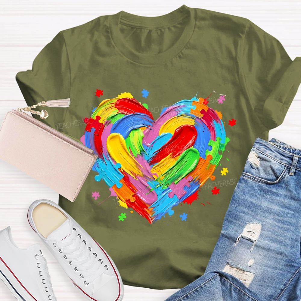 Colorful Heart Paint Puzzle Teacher T-shirt