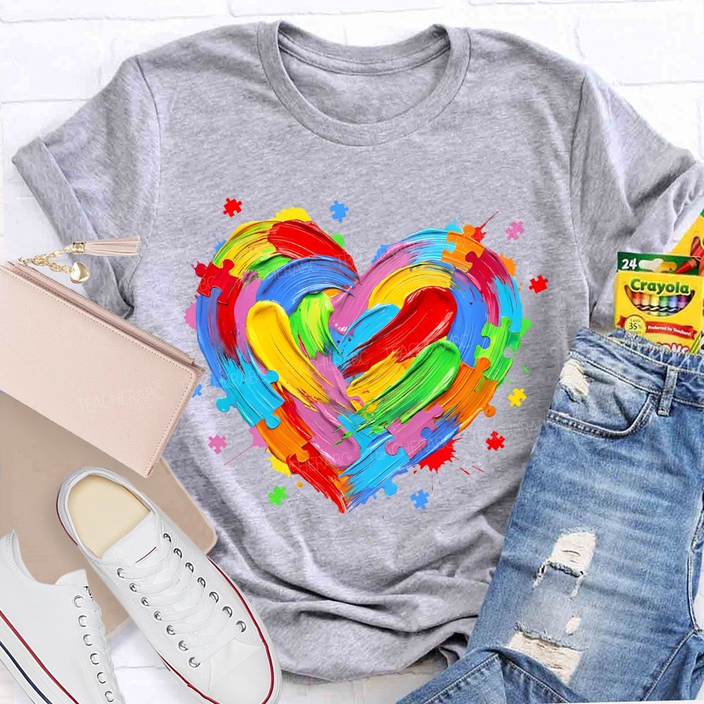 Colorful Heart Paint Puzzle Teacher T-shirt