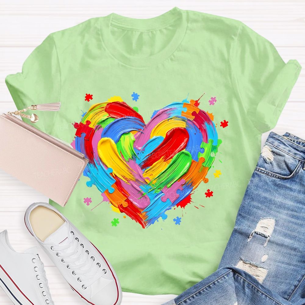 Colorful Heart Paint Puzzle Teacher T-shirt