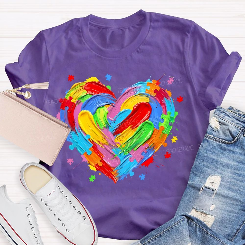 Colorful Heart Paint Puzzle Teacher T-shirt