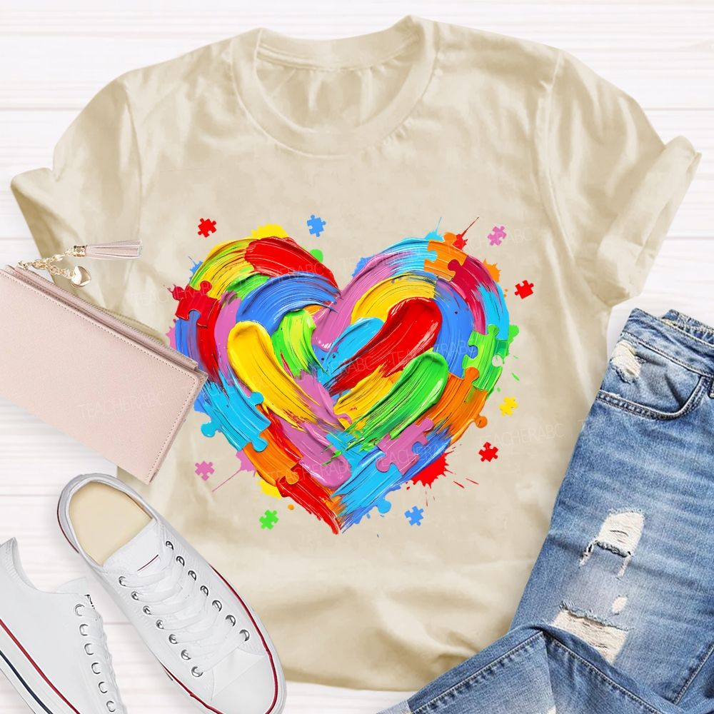 Colorful Heart Paint Puzzle Teacher T-shirt