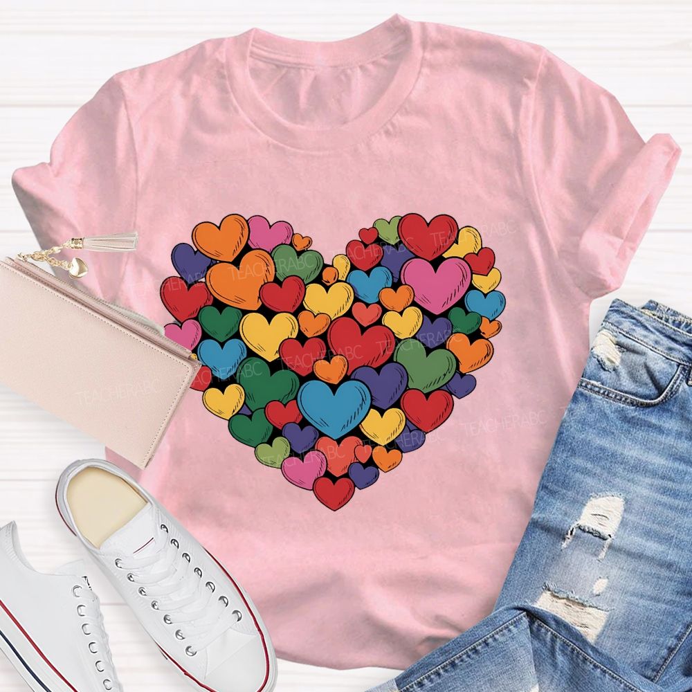 Colorful Hearts Pattern Gift Teacher T-shirt