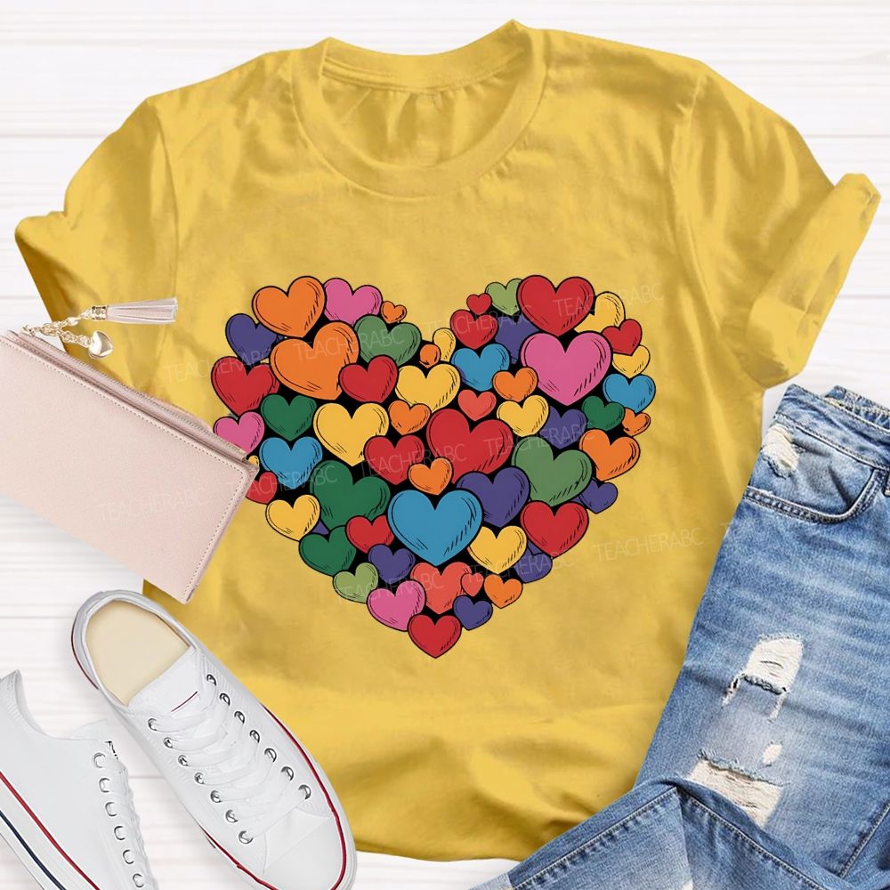 Colorful Hearts Pattern Gift Teacher T-shirt