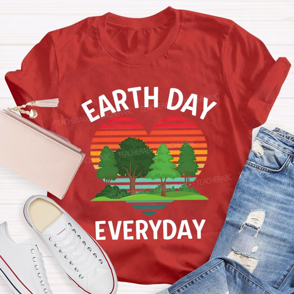 Earth Day Every Day Hearts And Trees Teacher T-shirt