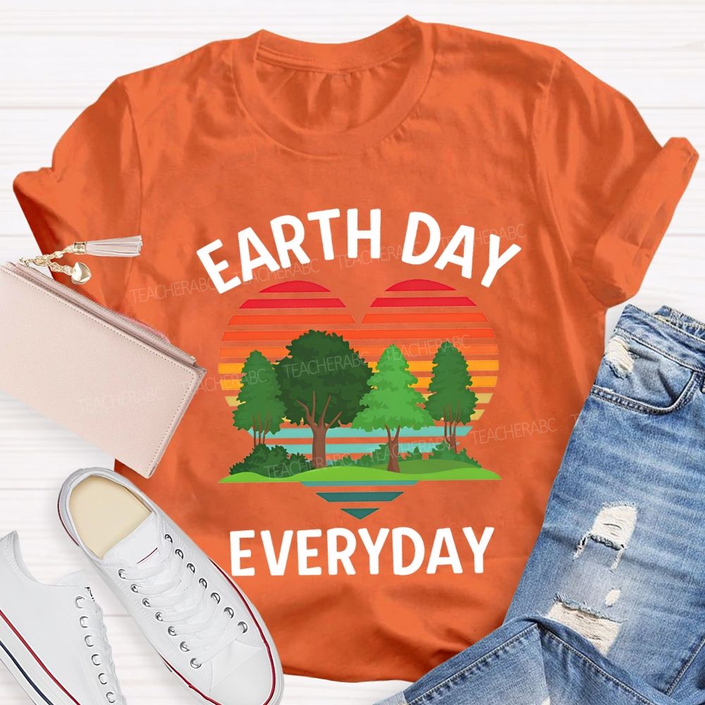 Earth Day Every Day Hearts And Trees Teacher T-shirt