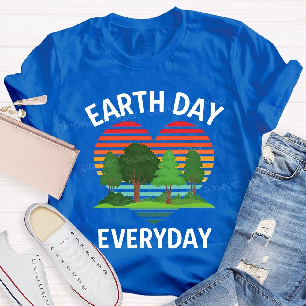Earth Day Every Day Hearts And Trees Teacher T-shirt