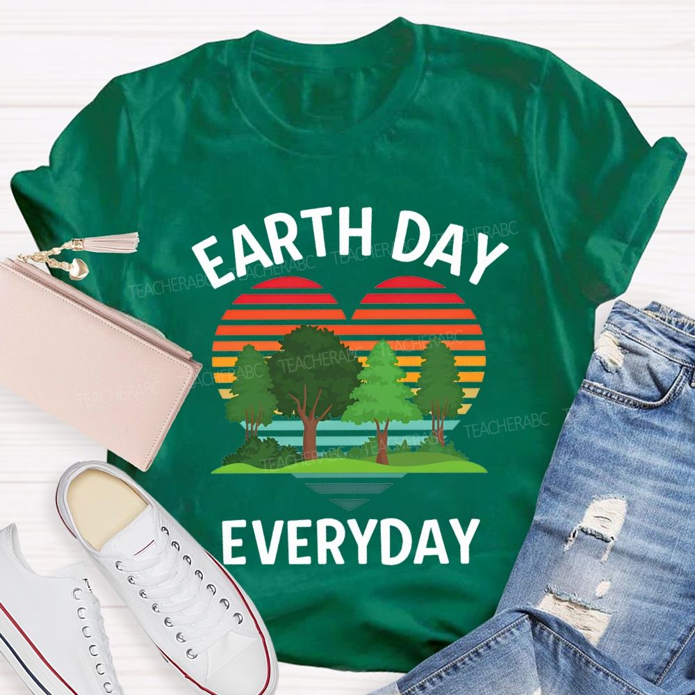Earth Day Every Day Hearts And Trees Teacher T-shirt